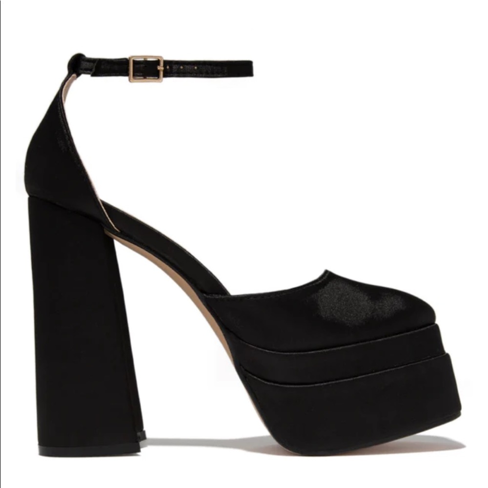 Black Satin Platform Heels